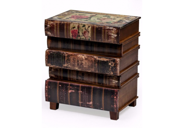 Antiqued Stacked Books Side Cabinet
