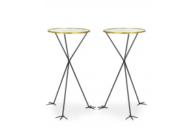 Pair of Round Glass Top Tables on Bird Feet Legs
