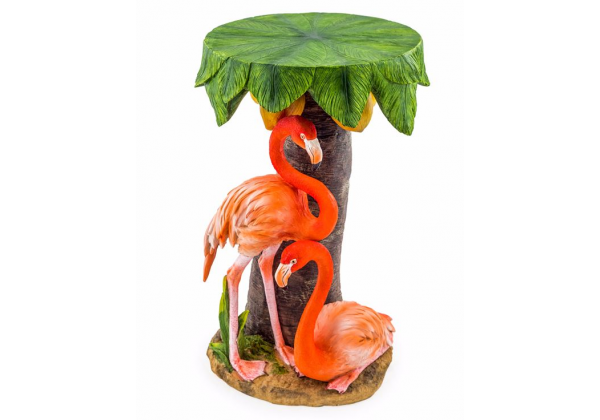 Under Palm Tree Pair Of Flamingos Side Table