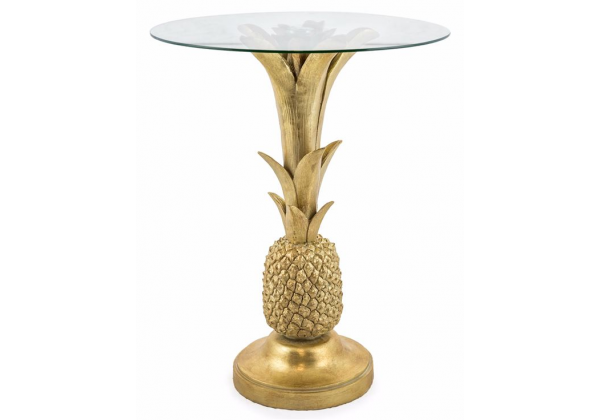 Gold Pineapple Glass Top Side Table