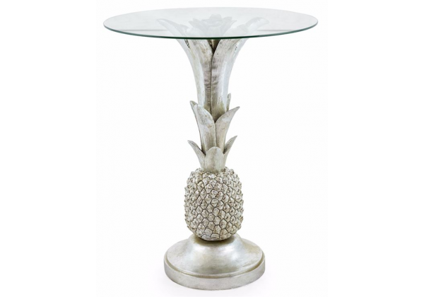Silver Pineapple Glass Top Side Table