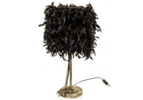 Antique Silver Large Bird Leg Table Lamp with Black Feather Shade