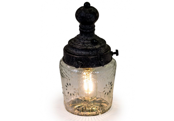 Antiqued Iron and Glass LED Lantern Lamp (USB Rechargeable)