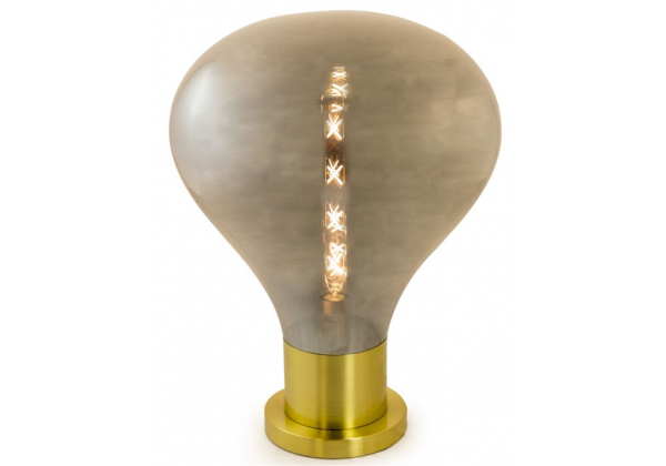 Large Smoked Glass Edison Table Lamp on Brass Base (Large LED Filament Bulb Included)