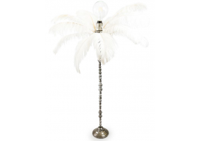 Large White Ostrich Feather Table Lamp on Silver Base