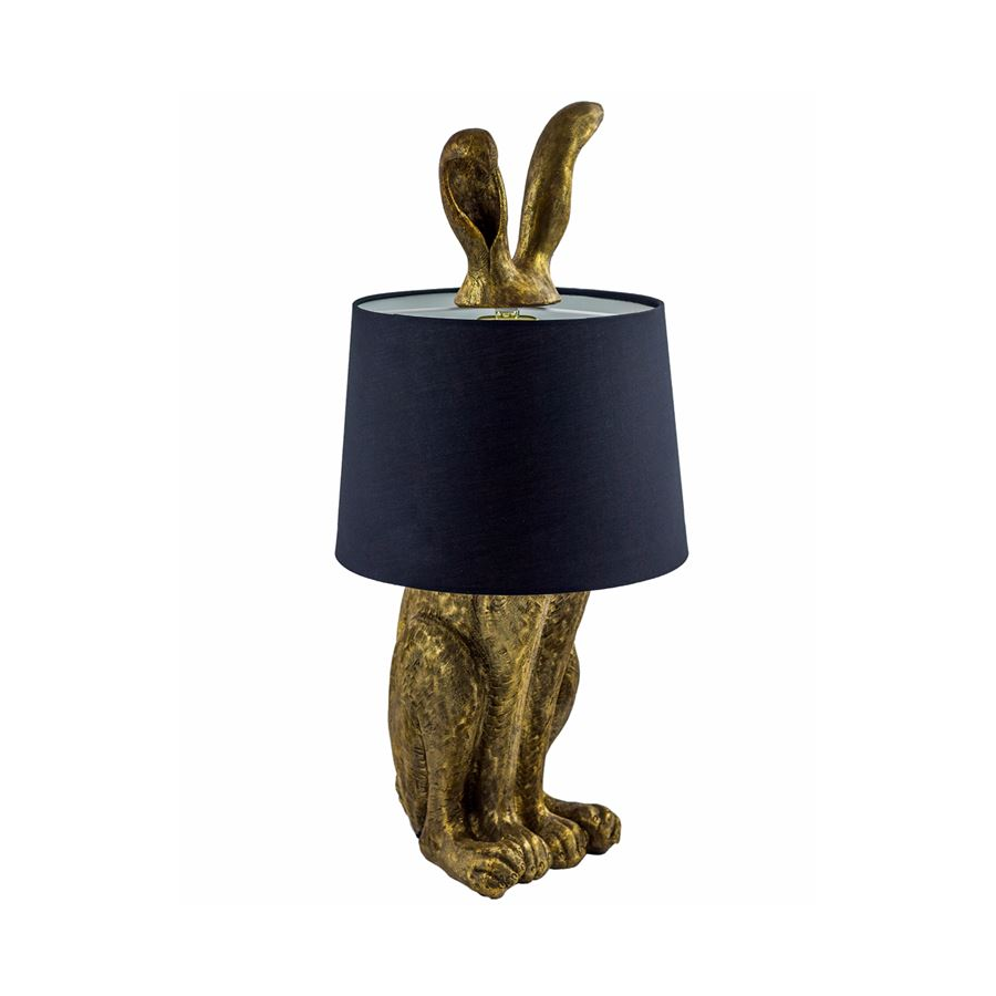 Antique Gold Rabbit Ears Lamp with Black Shade