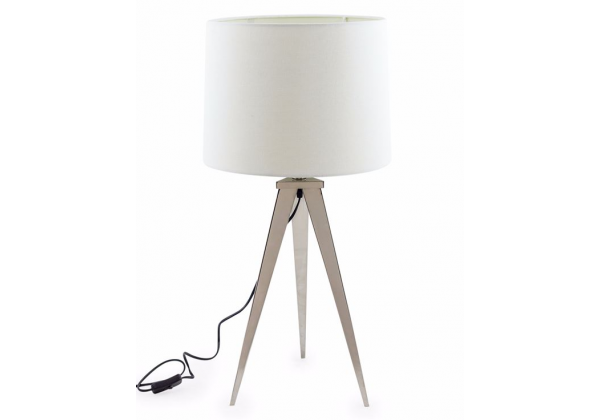 Chrome Arrow Tripod Table Lamp with White Shade
