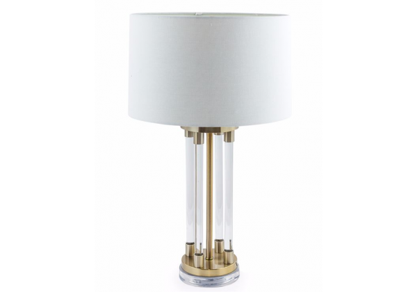 Brass and Glass Tubes Deco Table Lamp with White Shade