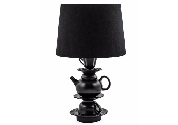 Black Ceramic Teapot Table Lamp with Black Shade