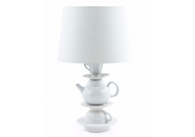 White Ceramic Teapot Table Lamp with White Shade