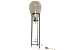 Large Smoked Glass Edison Lamp on Black Floor Stand