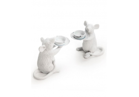 Pair of White Mouse Candle Holders
