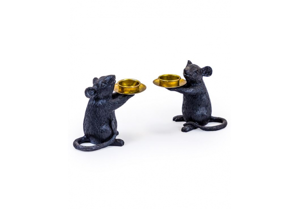 Pair of Black Mouse Candle Holders