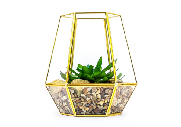 Medium Gold Metal and Glass Candle Holder/ Planter