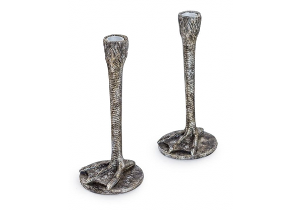Pair of Antique Silver Bird Leg Candlesticks