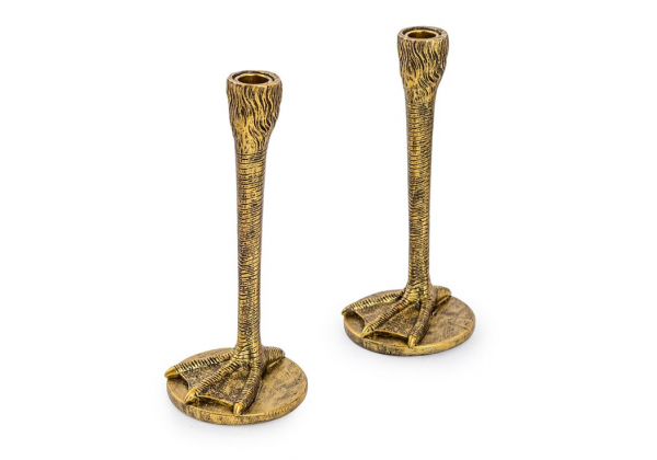 Pair of Antique Gold Bird Leg Candlesticks