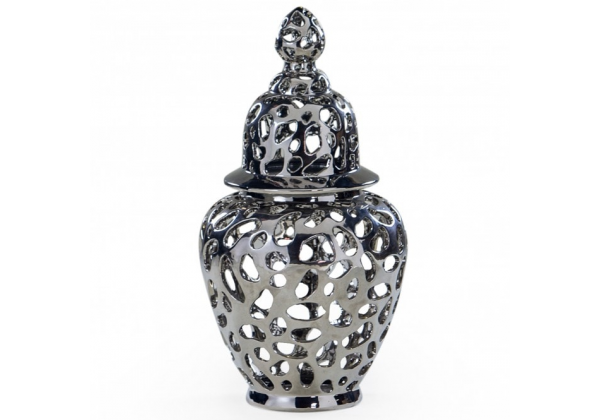 Large Silver Pierced Jar with Lid