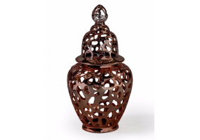Large Copper/Rose Gold Pierced Jar with Lid