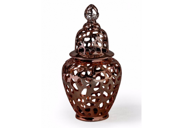 Large Copper/Rose Gold Pierced Jar with Lid