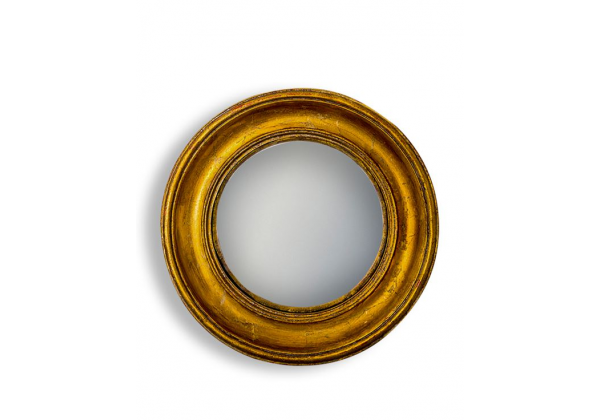 Antiqued Gold Deep Framed Large Convex Mirror