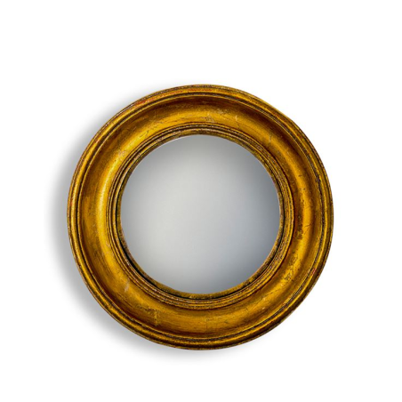 Antiqued Gold Deep Framed Large Convex Mirror