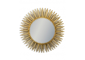 Antique Brass Metal Framed Round Sunburst Mirror