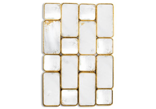 Gold Framed Antiqued Glass Panel Wall Mirror