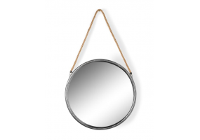 Large Round Silver Metal Mirror on Hanging Rope