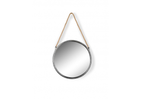 Small Round Silver Metal Mirror on Hanging Rope