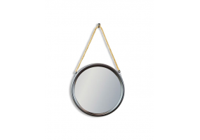 Small Round Black Metal Mirror on Hanging Rope with Hook