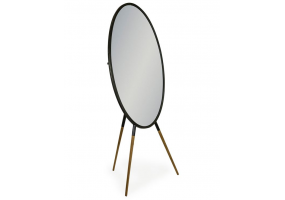 Antiqued Iron Oval Dressing Mirror on Wooden Legs