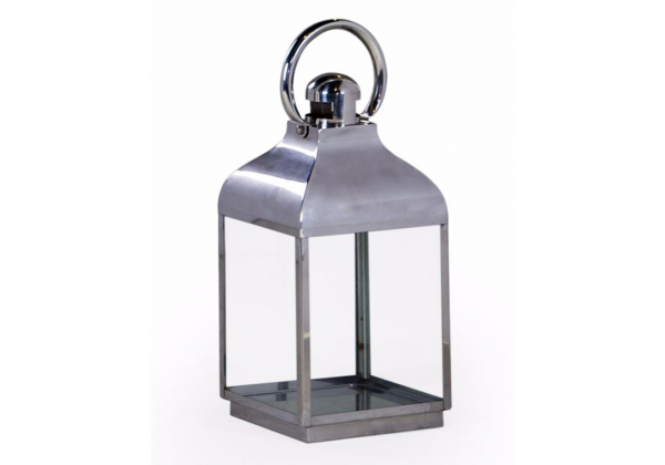 Small Square Polished Steel and Glass Lantern