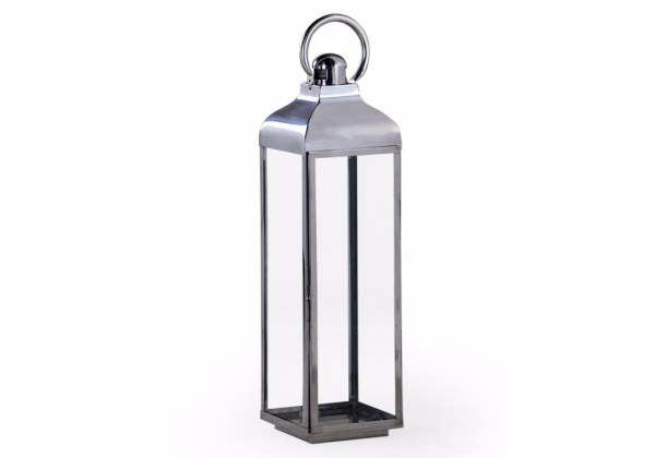 Extra Large Square Polished Steel and Glass Lantern