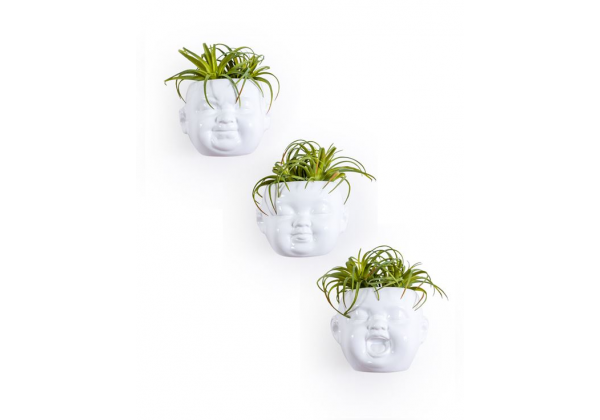 Set of 3 White Ceramic Baby Face Wall Pots