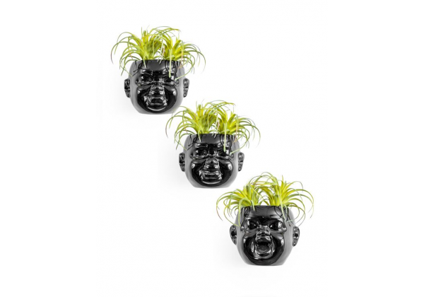 Set of 3 Black Ceramic Baby Face Wall Pots