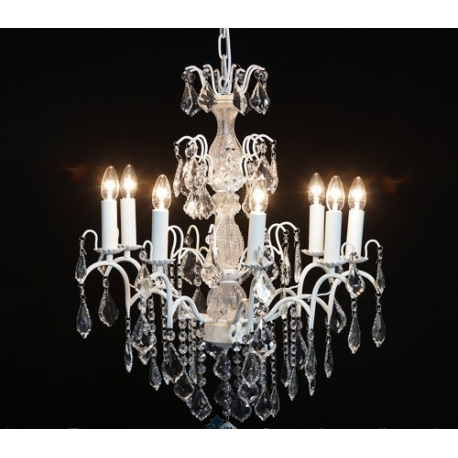 Large White French 8 Branch Chandelier