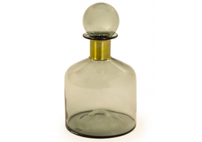 Large Smoke Grey Glass Apothecary Bottle with Brass Neck