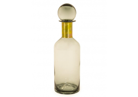 Tall Smoke Grey Glass Apothecary Bottle with Brass Neck