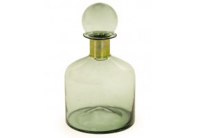 Large Green Glass Apothecary Bottle with Brass Neck