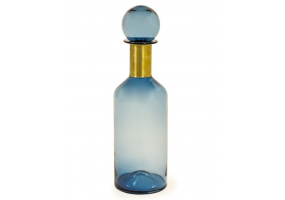 Tall Blue Glass Apothecary Bottle with Brass Neck
