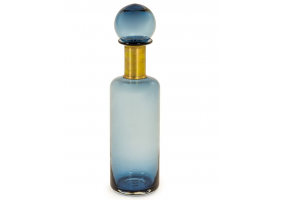 Slim Blue Glass Apothecary Bottle with Brass Neck