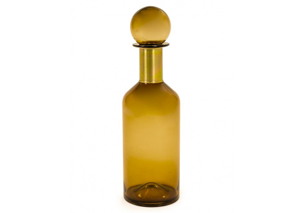 Tall Brown Glass Apothecary Bottle with Brass Neck