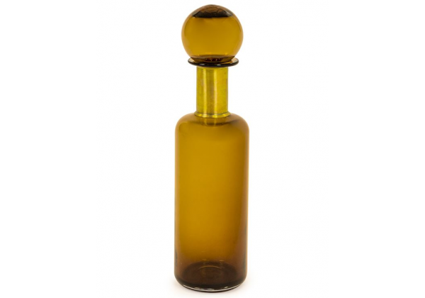 Slim Brown Glass Apothecary Bottle with Brass Neck