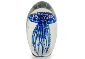 Large Blue with Gold Leaf Jellyfish Glass Paperweight with Gift Box
