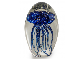 Blue with Gold Leaf Jellyfish Glass Paperweight with Gift Box