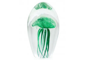 Large Green Jellyfish Glass Paperweight with Gift Box