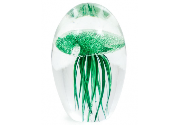 Green Jellyfish Glass Paperweight with Gift Box