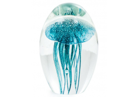 Blue Jellyfish Glass Paperweight with Gift Box