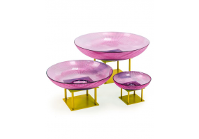 Set of 3 Deco Purple Glass Bowls on Gold Stands
