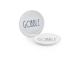 Set of 2 Round Ceramic "Gobble" Plates